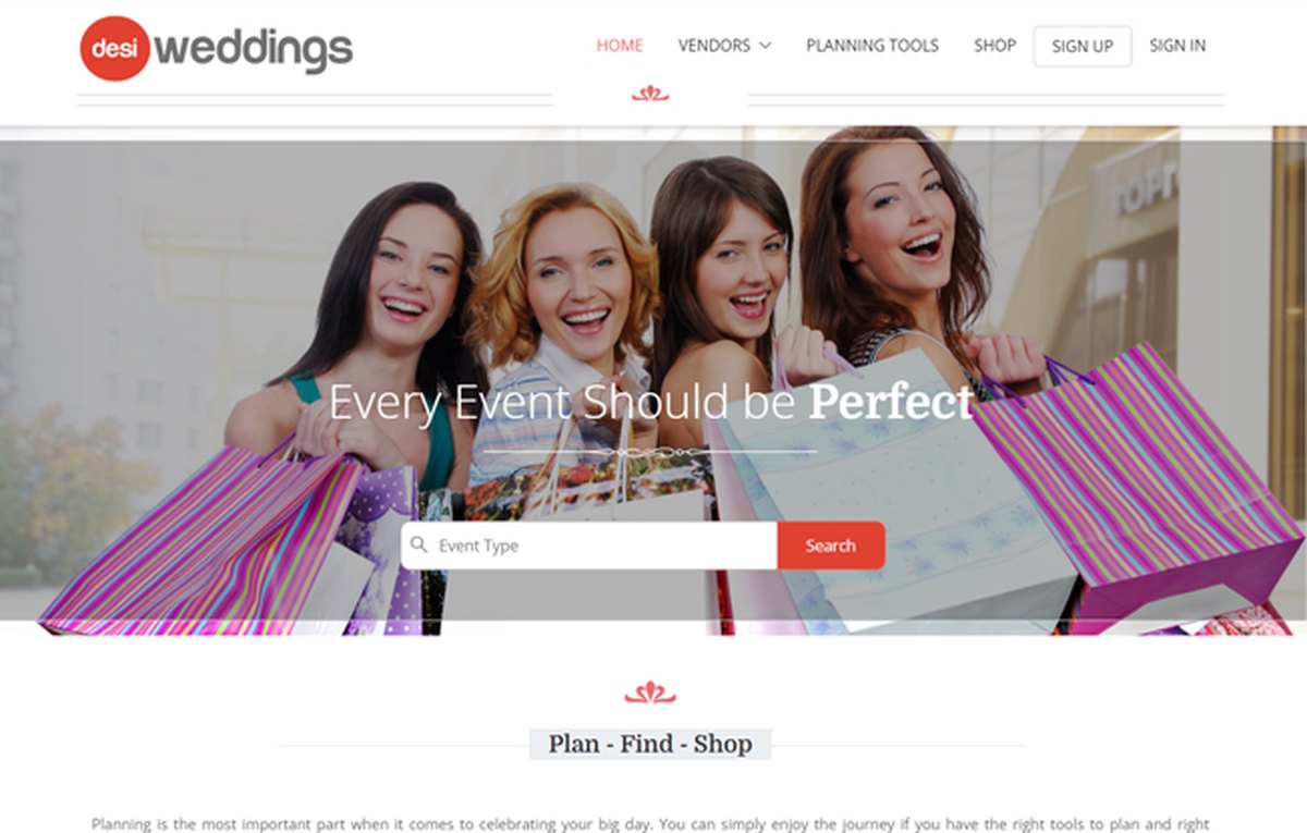 Desi Weddings website built by Appslin