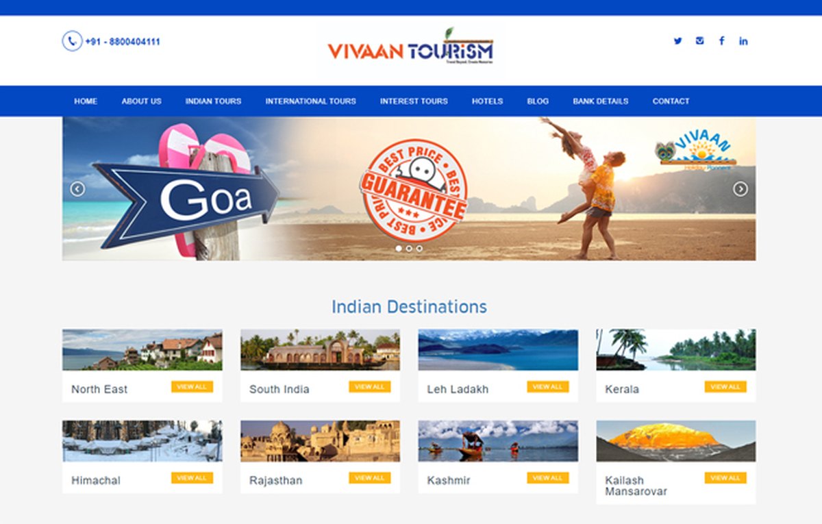 Vivaan Holiday Planners website